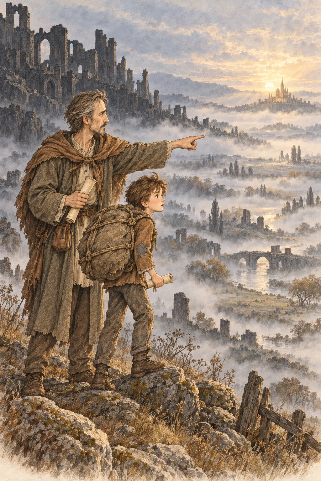 Evangelist shows Chris a little light far away in the morning mist.