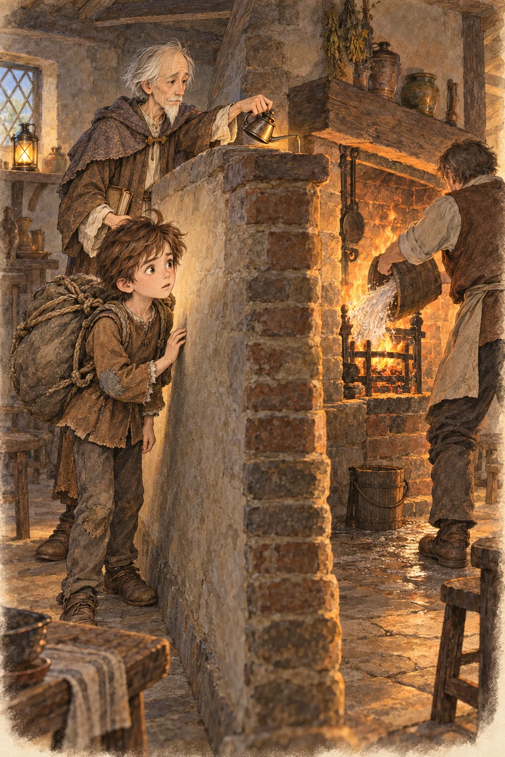 Chris discovers the oil jar behind the wall, keeping the fire alight.