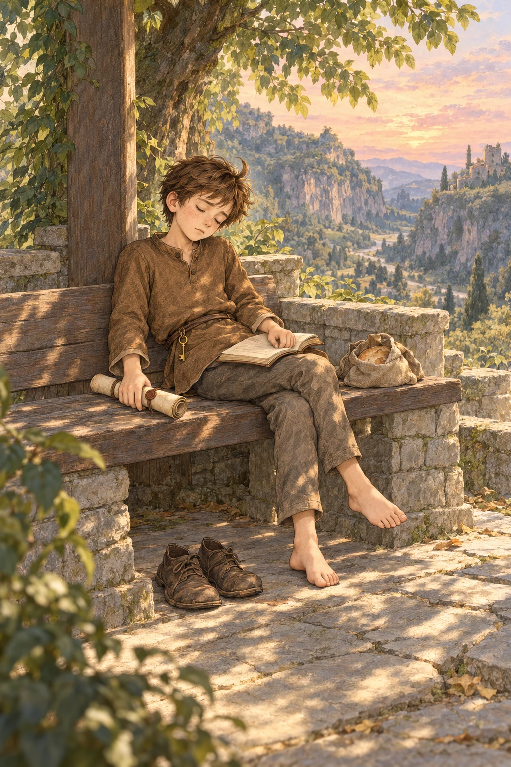 Chris reads the scroll in the arbor and falls asleep.