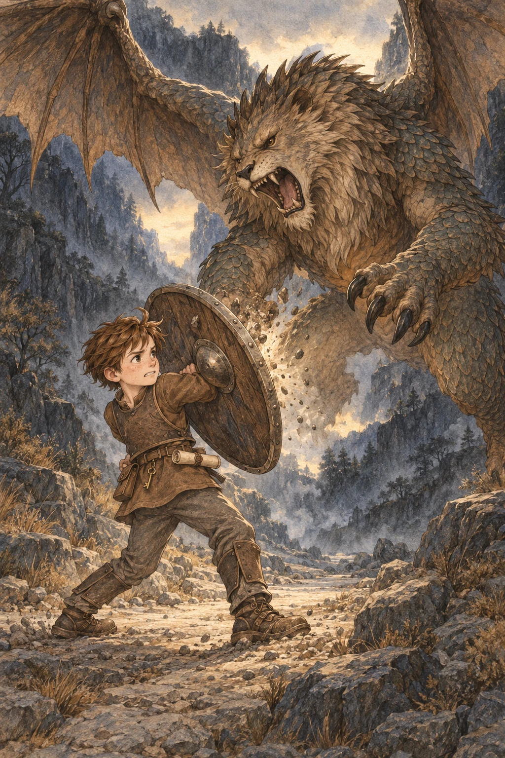 Chris raises his shield against Apollyon’s attack.