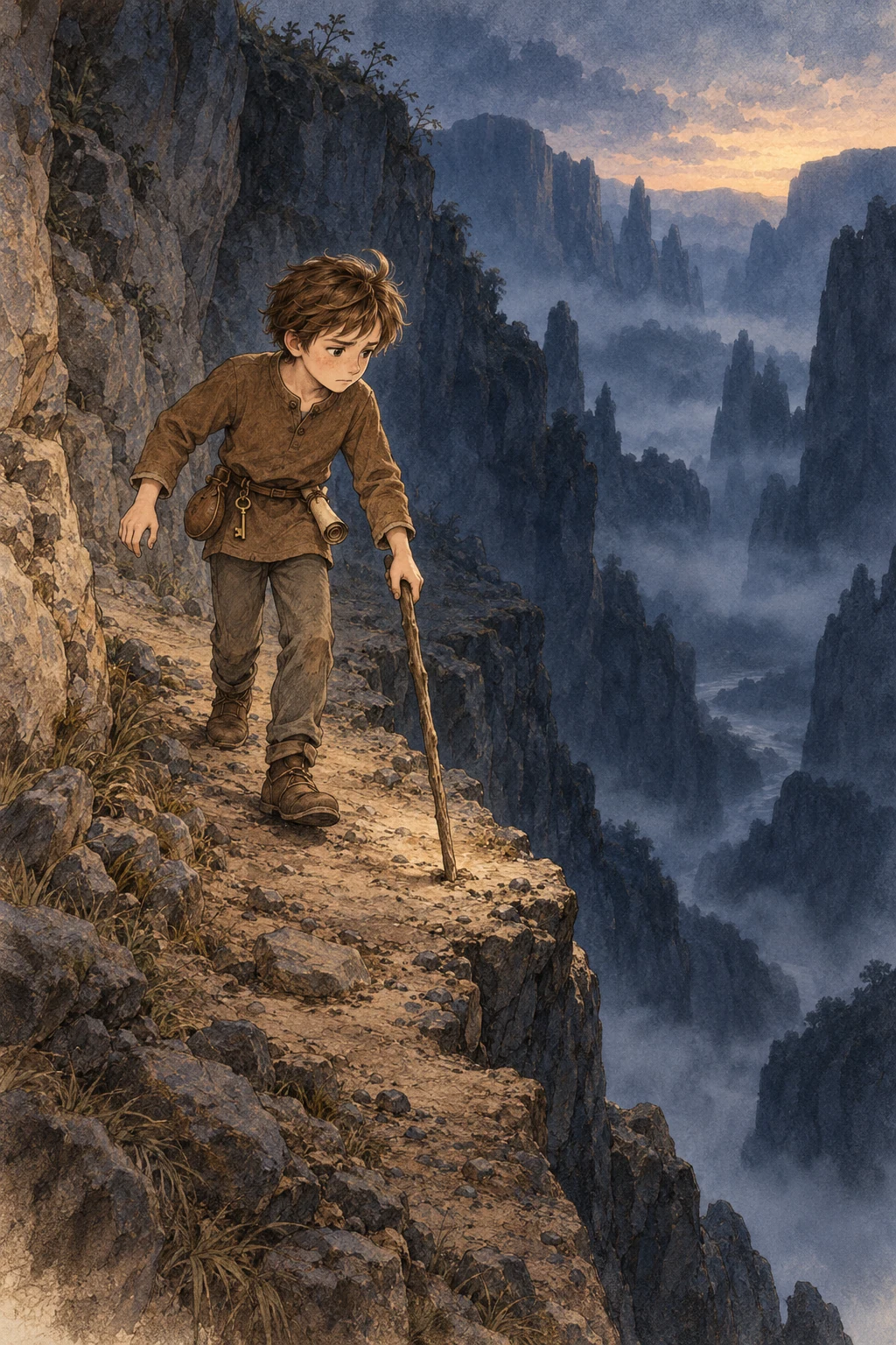Chris tests the path with a staff, finding one firm foothold at a time.