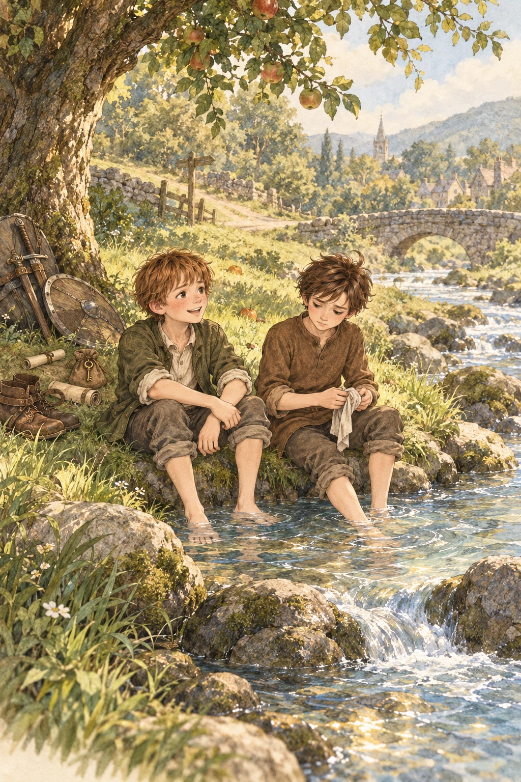 Chris and Hopeful rest and wash their feet beside the river.