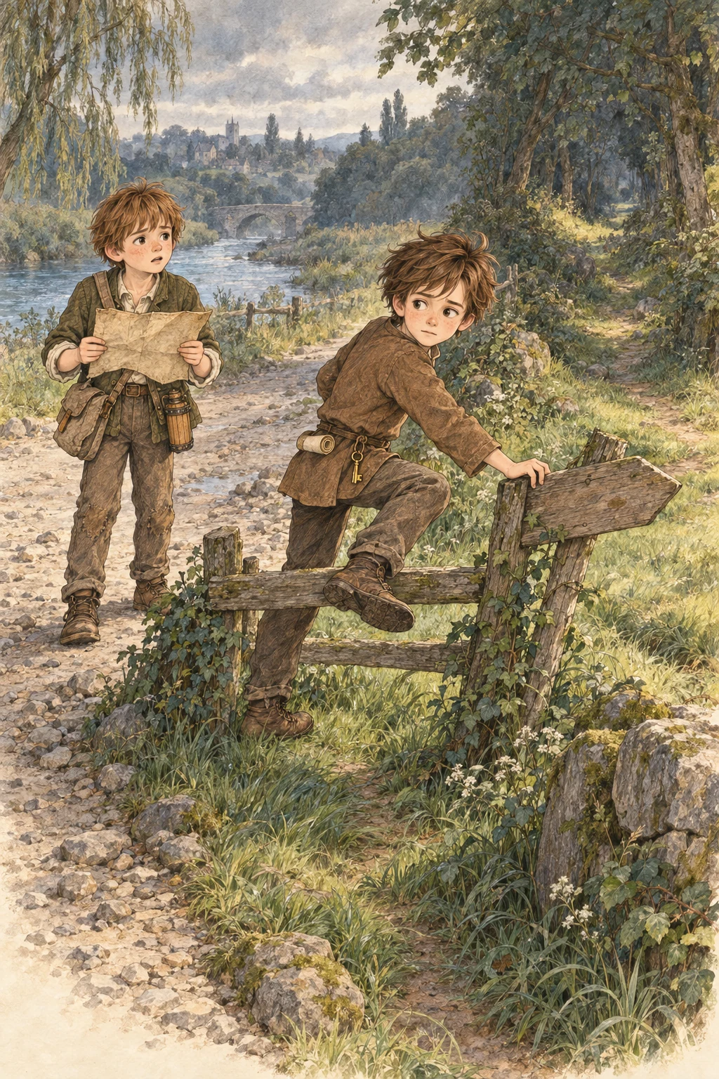 In a hurry, Chris climbs the fence into the unmarked meadow.