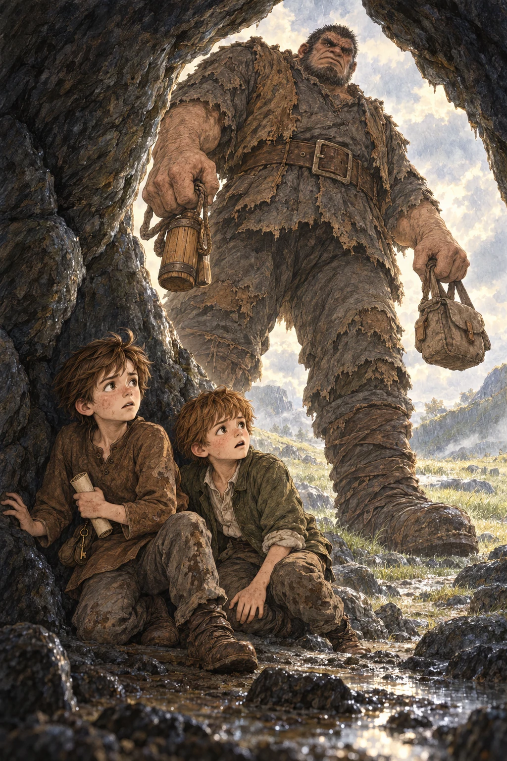 Giant Despair blocks the cave entrance and seizes the boys’ belongings.