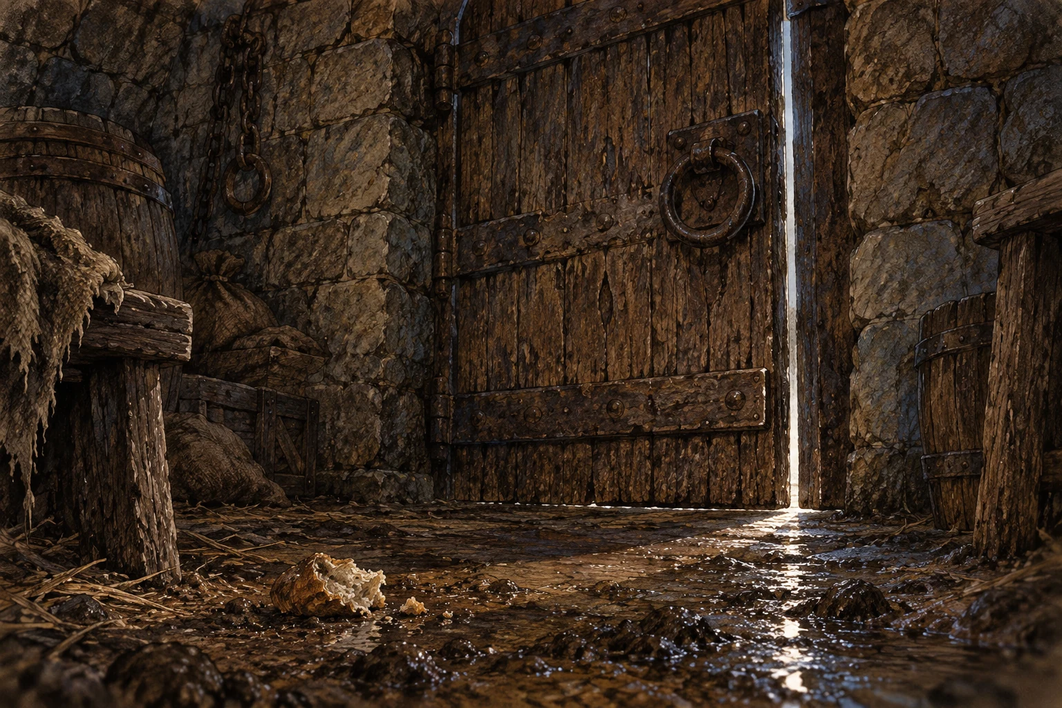 A thin line of gray light beneath the castle door.
