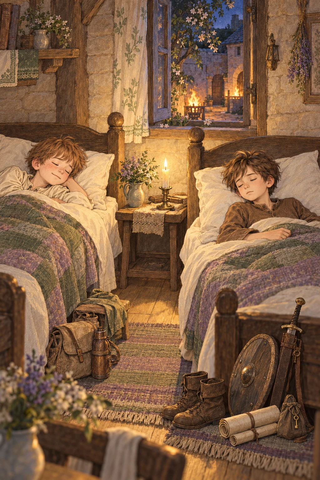Beyond the Enchanted Ground, Chris and Hopeful sleep safely at a lodging.